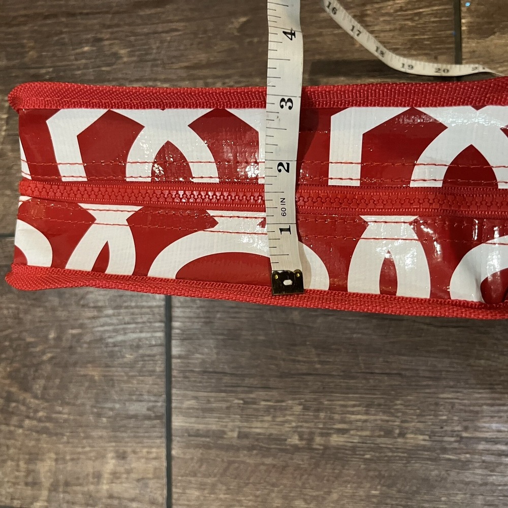 SJE Monogram Christian Cross Red Geo Lattice Cosmetic Toilette Travel Bag NWT - Picture 6 of 8